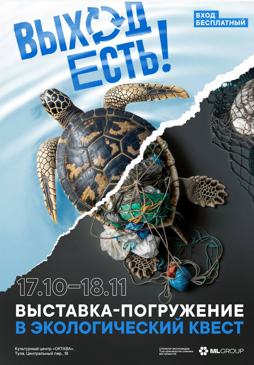 Черепаха, застрявшая в пластиковом мусоре, на выставке-погружении "Вход бесплатно, 17.10-18.11"